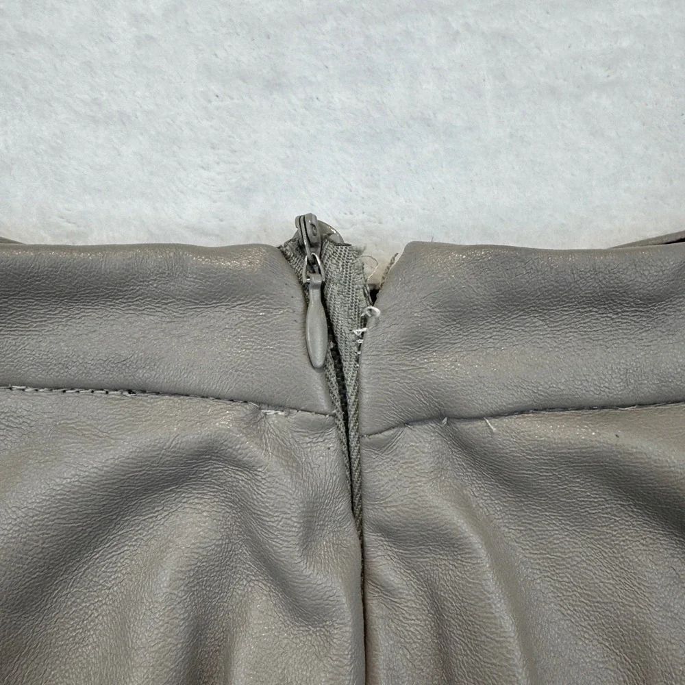 ADL x Cengizabazoğlu Taupe Grey Faux Leather A-Line Midi Skirt Womens